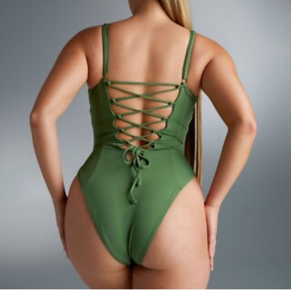 TA3 Army Green Hi Cut Plungey Shapewear One Piece Swimsuit Size 3x Reg/Long NWT